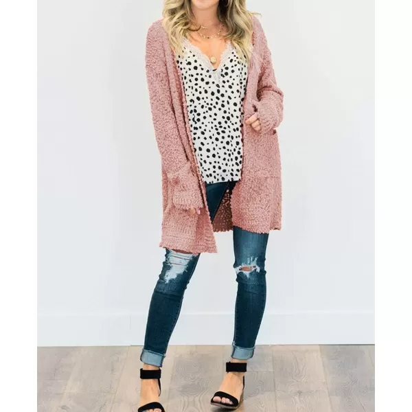 imageZESICA Womens 2024 Fall Casual Long Sleeve Open Front Soft Chunky Knit Sweater Cardigan OuterwearPink