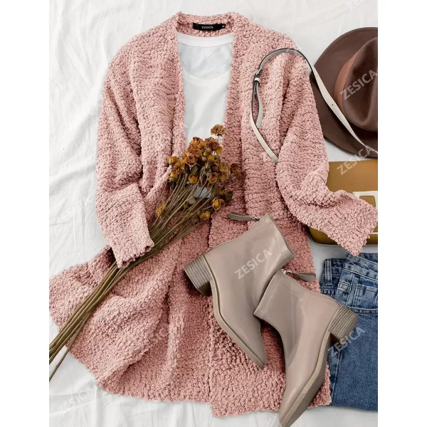 imageZESICA Womens 2024 Fall Casual Long Sleeve Open Front Soft Chunky Knit Sweater Cardigan OuterwearPink