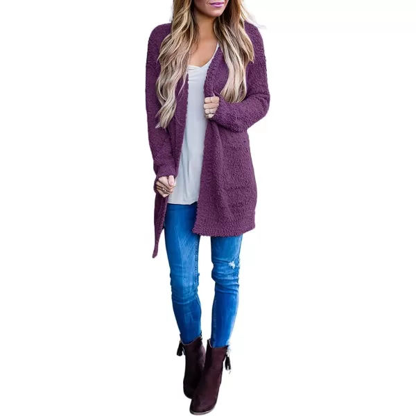 imageZESICA Womens 2024 Fall Casual Long Sleeve Open Front Soft Chunky Knit Sweater Cardigan OuterwearPlum