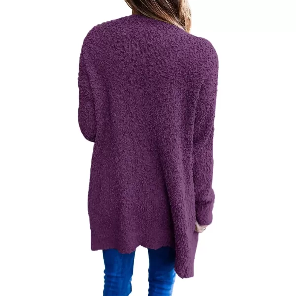 imageZESICA Womens 2024 Fall Casual Long Sleeve Open Front Soft Chunky Knit Sweater Cardigan OuterwearPlum
