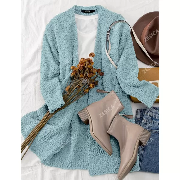 imageZESICA Womens 2024 Fall Casual Long Sleeve Open Front Soft Chunky Knit Sweater Cardigan OuterwearSage