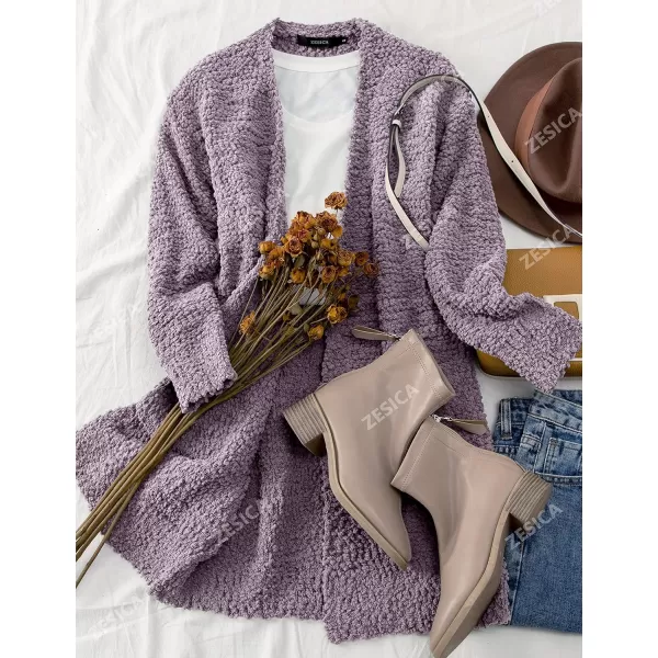 imageZESICA Womens 2024 Fall Casual Long Sleeve Open Front Soft Chunky Knit Sweater Cardigan OuterwearTaro