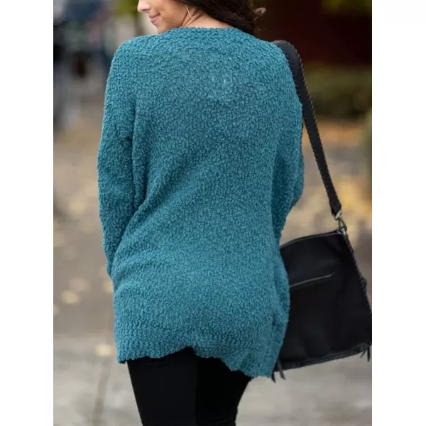 imageZESICA Womens 2024 Fall Casual Long Sleeve Open Front Soft Chunky Knit Sweater Cardigan OuterwearTeal
