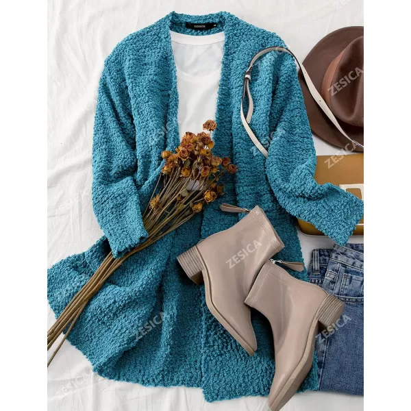 imageZESICA Womens 2024 Fall Casual Long Sleeve Open Front Soft Chunky Knit Sweater Cardigan OuterwearTeal