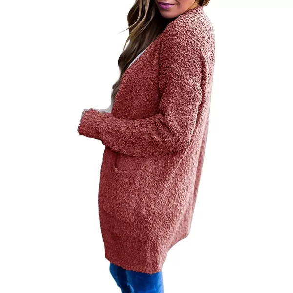 imageZESICA Womens 2024 Fall Casual Long Sleeve Open Front Soft Chunky Knit Sweater Cardigan OuterwearTearose