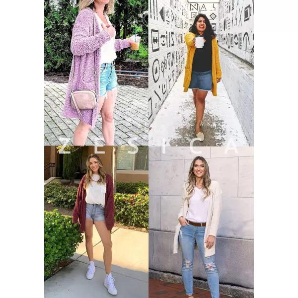 imageZESICA Womens 2024 Fall Casual Long Sleeve Open Front Soft Chunky Knit Sweater Cardigan OuterwearTearose