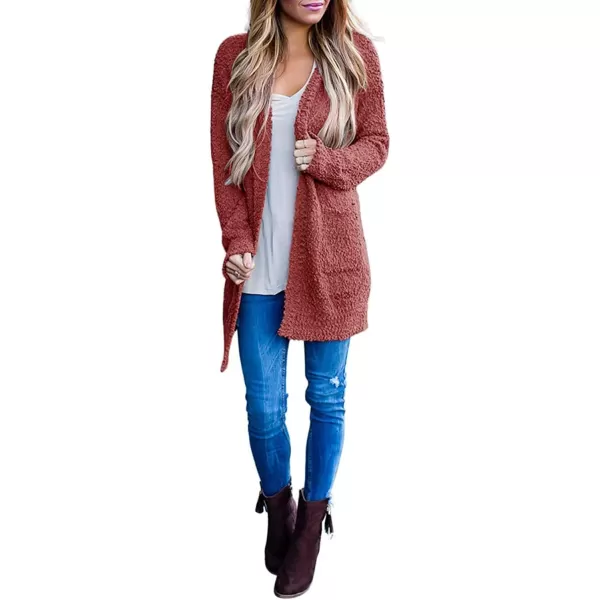 imageZESICA Womens 2024 Fall Casual Long Sleeve Open Front Soft Chunky Knit Sweater Cardigan OuterwearTearose