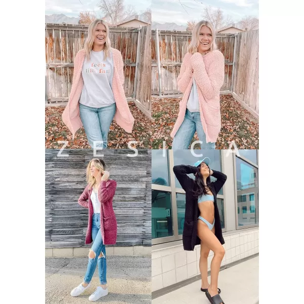 imageZESICA Womens 2024 Fall Casual Long Sleeve Open Front Soft Chunky Knit Sweater Cardigan OuterwearTearose
