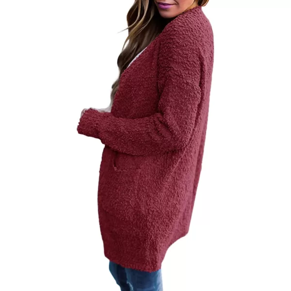 imageZESICA Womens 2024 Fall Casual Long Sleeve Open Front Soft Chunky Knit Sweater Cardigan OuterwearWine