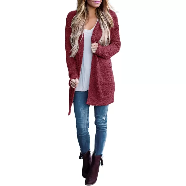 imageZESICA Womens 2024 Fall Casual Long Sleeve Open Front Soft Chunky Knit Sweater Cardigan OuterwearWine