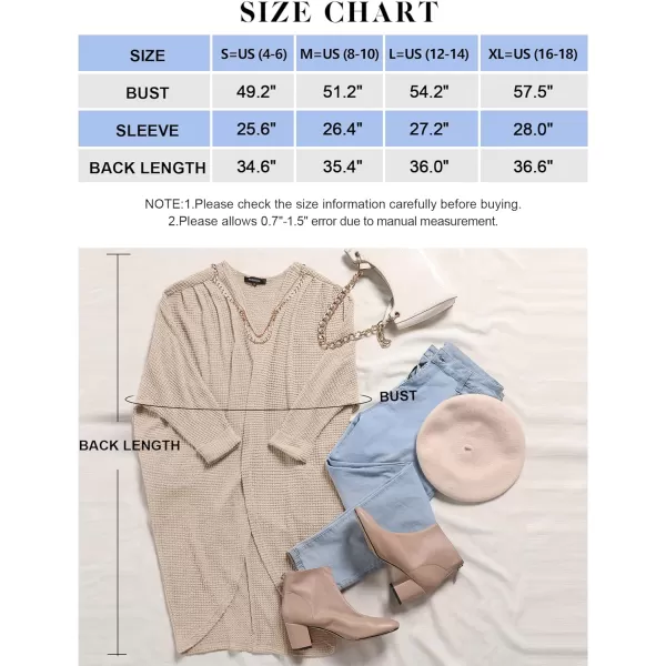 imageZESICA Womens 2024 Fall Casual Waffle Knit Solid Color Long Batwing Sleeve Oversized Open Front Sweater Cardigan CoatApricot