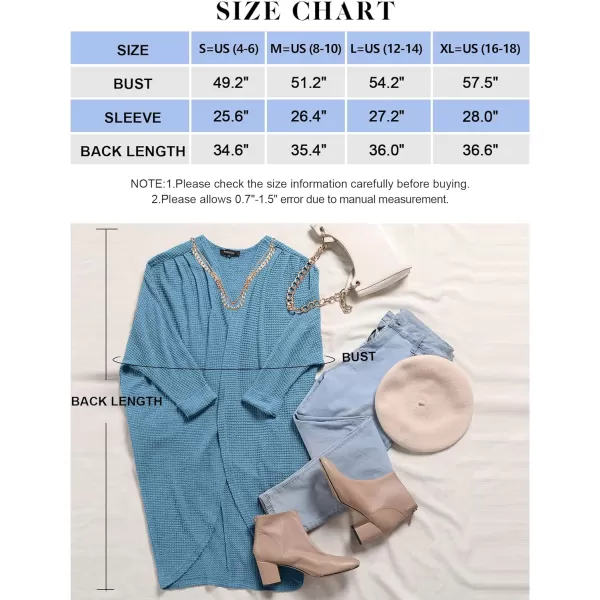 imageZESICA Womens 2024 Fall Casual Waffle Knit Solid Color Long Batwing Sleeve Oversized Open Front Sweater Cardigan CoatBlue