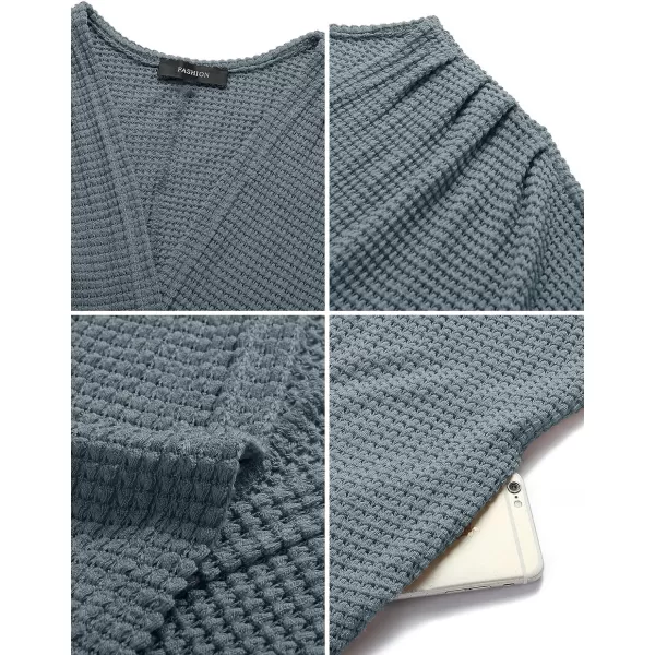 imageZESICA Womens 2024 Fall Casual Waffle Knit Solid Color Long Batwing Sleeve Oversized Open Front Sweater Cardigan CoatDustygreen
