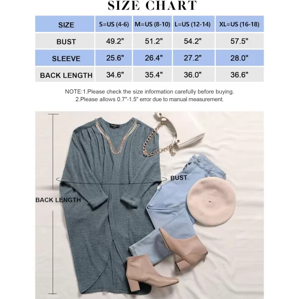 imageZESICA Womens 2024 Fall Casual Waffle Knit Solid Color Long Batwing Sleeve Oversized Open Front Sweater Cardigan CoatDustygreen