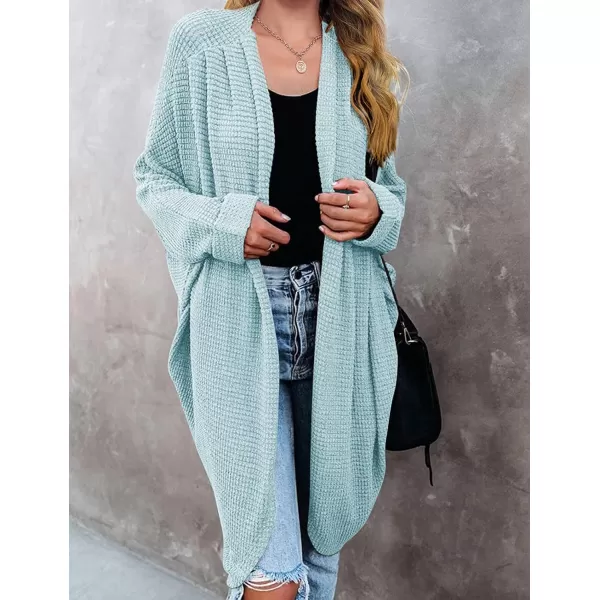 imageZESICA Womens 2024 Fall Casual Waffle Knit Solid Color Long Batwing Sleeve Oversized Open Front Sweater Cardigan CoatLightblue