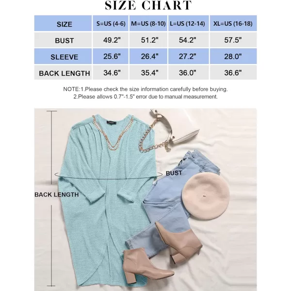 imageZESICA Womens 2024 Fall Casual Waffle Knit Solid Color Long Batwing Sleeve Oversized Open Front Sweater Cardigan CoatLightblue
