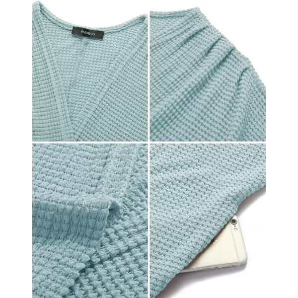imageZESICA Womens 2024 Fall Casual Waffle Knit Solid Color Long Batwing Sleeve Oversized Open Front Sweater Cardigan CoatLightblue