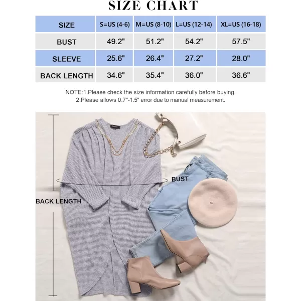 imageZESICA Womens 2024 Fall Casual Waffle Knit Solid Color Long Batwing Sleeve Oversized Open Front Sweater Cardigan CoatLightgrey
