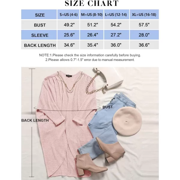 imageZESICA Womens 2024 Fall Casual Waffle Knit Solid Color Long Batwing Sleeve Oversized Open Front Sweater Cardigan CoatPink