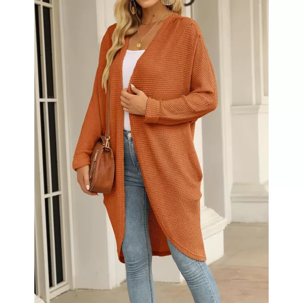 imageZESICA Womens 2024 Fall Casual Waffle Knit Solid Color Long Batwing Sleeve Oversized Open Front Sweater Cardigan CoatTan