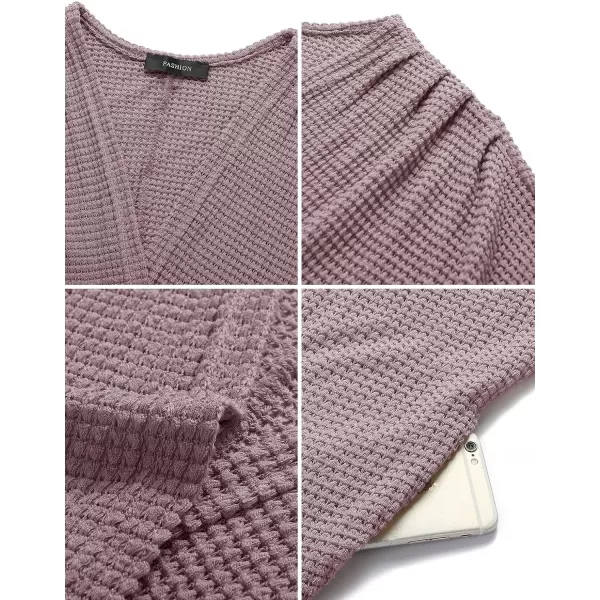 imageZESICA Womens 2024 Fall Casual Waffle Knit Solid Color Long Batwing Sleeve Oversized Open Front Sweater Cardigan CoatTaro