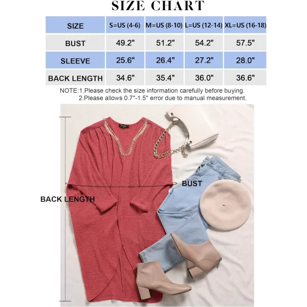 imageZESICA Womens 2024 Fall Casual Waffle Knit Solid Color Long Batwing Sleeve Oversized Open Front Sweater Cardigan CoatWatermelon
