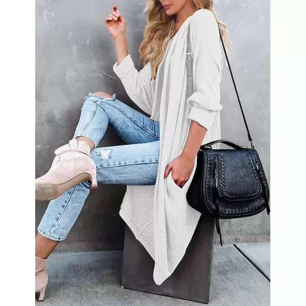 imageZESICA Womens 2024 Fall Casual Waffle Knit Solid Color Long Batwing Sleeve Oversized Open Front Sweater Cardigan CoatWhite