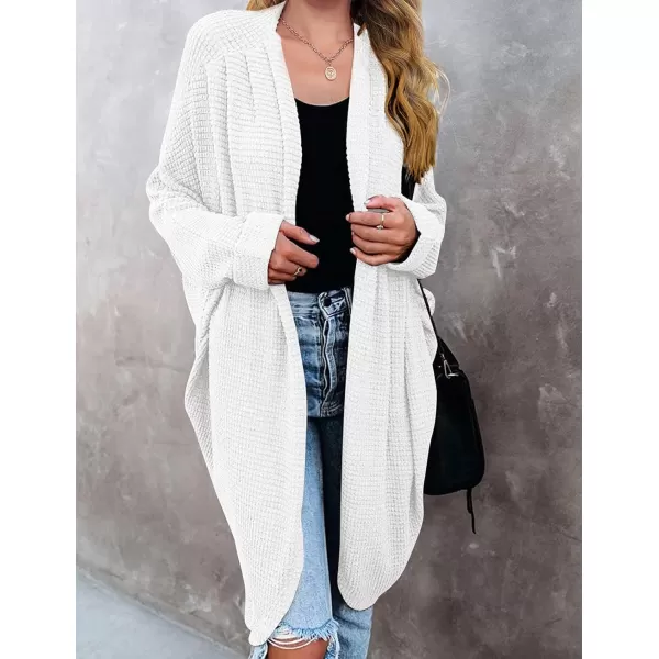 imageZESICA Womens 2024 Fall Casual Waffle Knit Solid Color Long Batwing Sleeve Oversized Open Front Sweater Cardigan CoatWhite