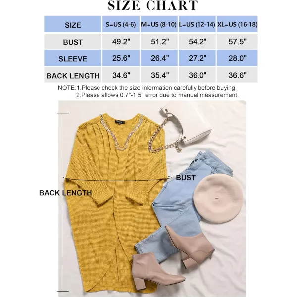 imageZESICA Womens 2024 Fall Casual Waffle Knit Solid Color Long Batwing Sleeve Oversized Open Front Sweater Cardigan CoatYellow