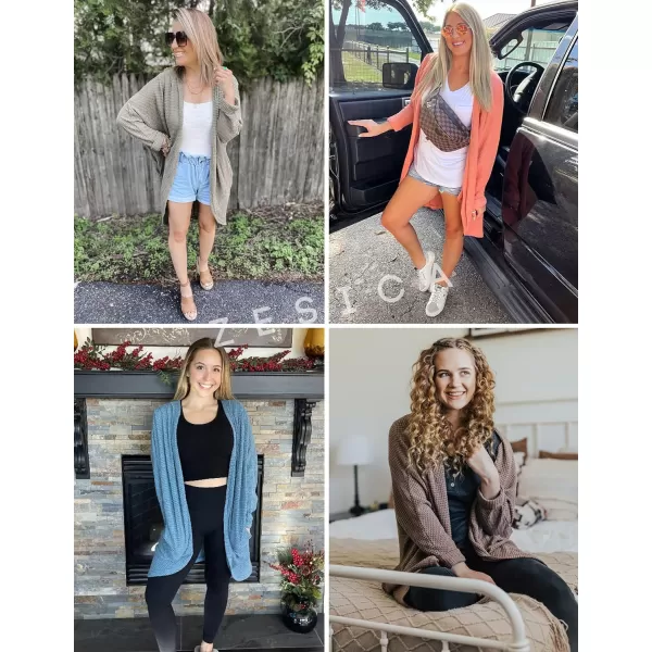 imageZESICA Womens 2024 Fall Casual Waffle Knit Solid Color Long Batwing Sleeve Oversized Open Front Sweater Cardigan CoatYellow