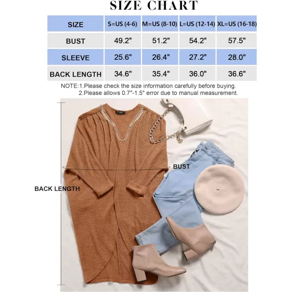 imageZESICA Womens 2024 Fall Casual Waffle Knit Solid Color Long Batwing Sleeve Oversized Open Front Sweater Cardigan CoatYellowbrown