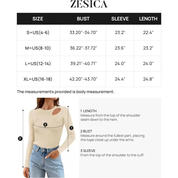 imageZESICA Womens 2024 Fall Fashion Long Sleeve Shirts Crewneck Cut Out Ribbed Knit Slim Fitted Sweater TopsApricot