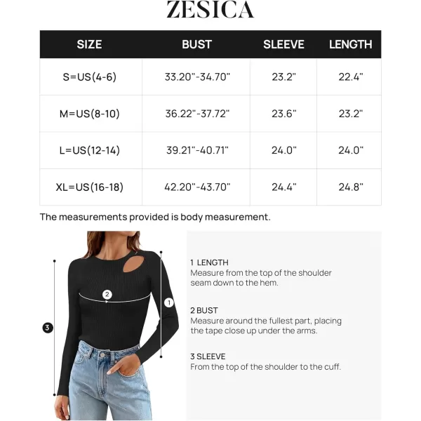 imageZESICA Womens 2024 Fall Fashion Long Sleeve Shirts Crewneck Cut Out Ribbed Knit Slim Fitted Sweater TopsBlack