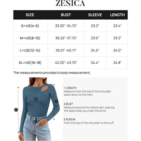 imageZESICA Womens 2024 Fall Fashion Long Sleeve Shirts Crewneck Cut Out Ribbed Knit Slim Fitted Sweater TopsDarkblue