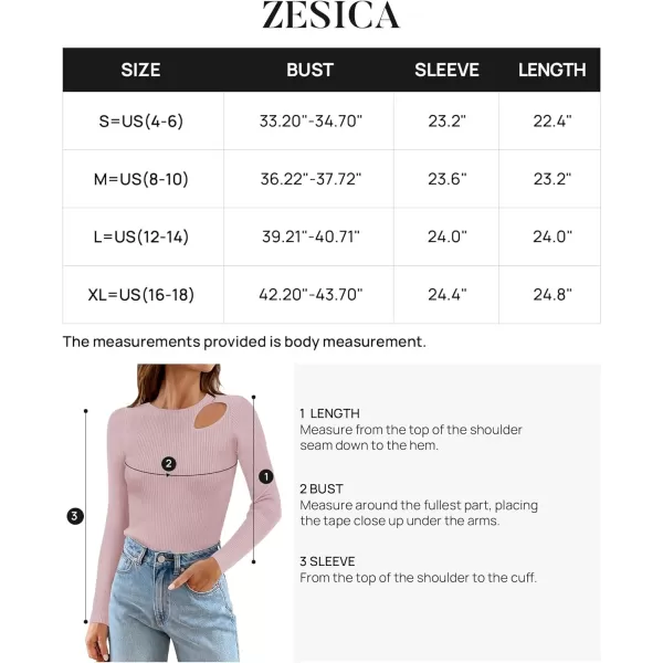 imageZESICA Womens 2024 Fall Fashion Long Sleeve Shirts Crewneck Cut Out Ribbed Knit Slim Fitted Sweater TopsDustypink