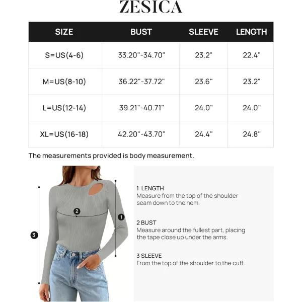 imageZESICA Womens 2024 Fall Fashion Long Sleeve Shirts Crewneck Cut Out Ribbed Knit Slim Fitted Sweater TopsGrey