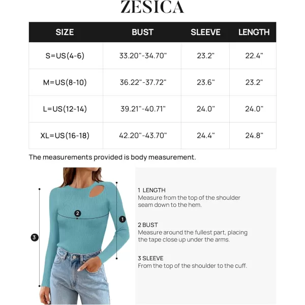 imageZESICA Womens 2024 Fall Fashion Long Sleeve Shirts Crewneck Cut Out Ribbed Knit Slim Fitted Sweater TopsLake
