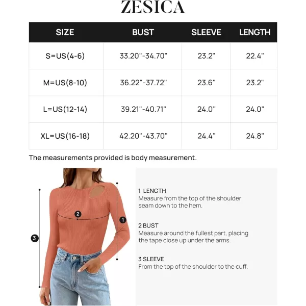 imageZESICA Womens 2024 Fall Fashion Long Sleeve Shirts Crewneck Cut Out Ribbed Knit Slim Fitted Sweater TopsOrange