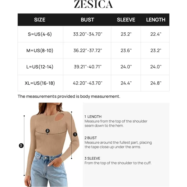 imageZESICA Womens 2024 Fall Fashion Long Sleeve Shirts Crewneck Cut Out Ribbed Knit Slim Fitted Sweater TopsToffee