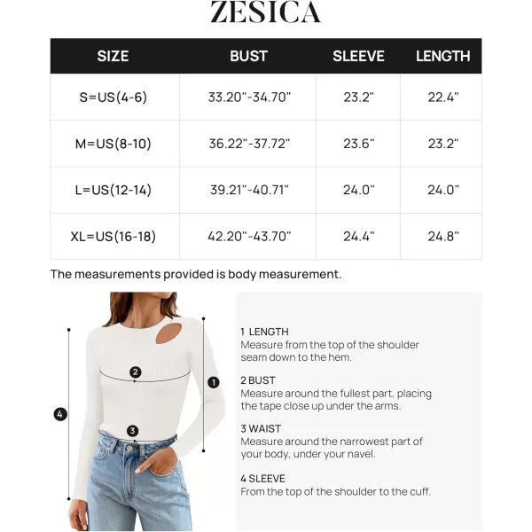 imageZESICA Womens 2024 Fall Fashion Long Sleeve Shirts Crewneck Cut Out Ribbed Knit Slim Fitted Sweater TopsWhite