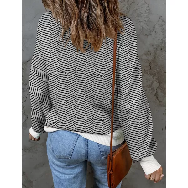 imageZESICA Womens 2024 Fall Fashion Turtleneck Long Sleeve Striped Ribbed Knit Loose Pullover Sweater TopsCarbon