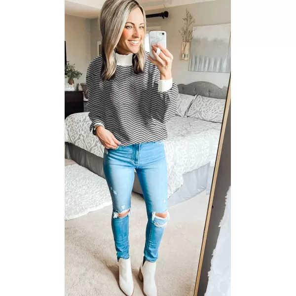 imageZESICA Womens 2024 Fall Fashion Turtleneck Long Sleeve Striped Ribbed Knit Loose Pullover Sweater TopsCarbon