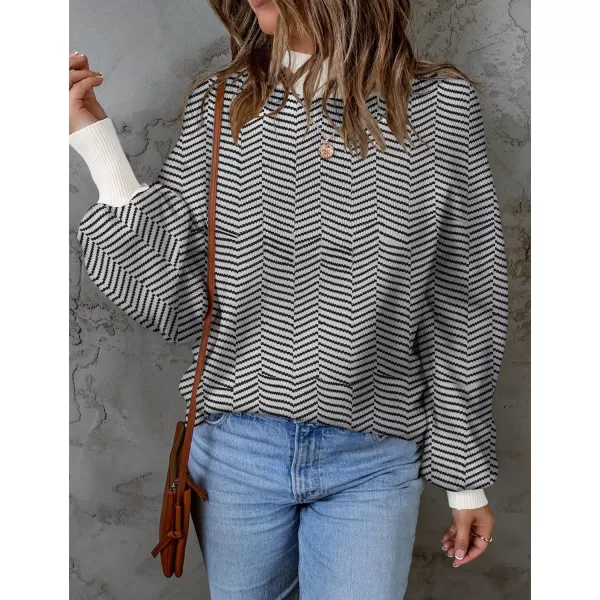 imageZESICA Womens 2024 Fall Fashion Turtleneck Long Sleeve Striped Ribbed Knit Loose Pullover Sweater TopsCarbon