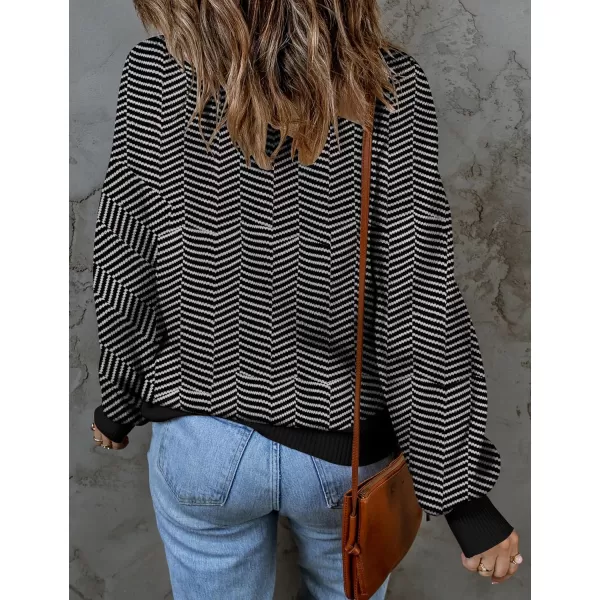 imageZESICA Womens 2024 Fall Fashion Turtleneck Long Sleeve Striped Ribbed Knit Loose Pullover Sweater TopsDim