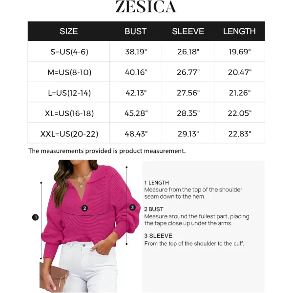 imageZESICA Womens 2024 Fall Lapel Collar V Neck Long Sleeve Ribbed Knit Comfy Loose Casual Pullover Sweater Jumper TopRose