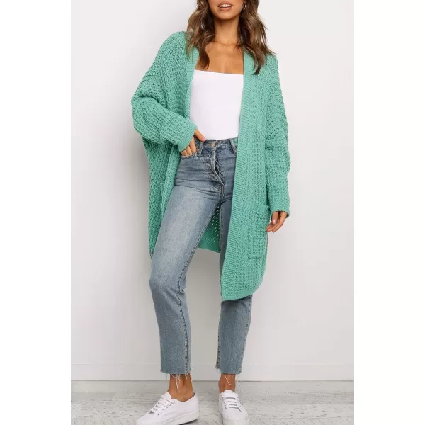 imageZESICA Womens 2024 Fall Long Batwing Sleeve Open Front Chunky Knit Cardigan SweaterGreen