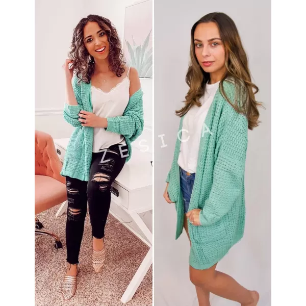 imageZESICA Womens 2024 Fall Long Batwing Sleeve Open Front Chunky Knit Cardigan SweaterGreen