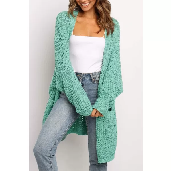 imageZESICA Womens 2024 Fall Long Batwing Sleeve Open Front Chunky Knit Cardigan SweaterGreen