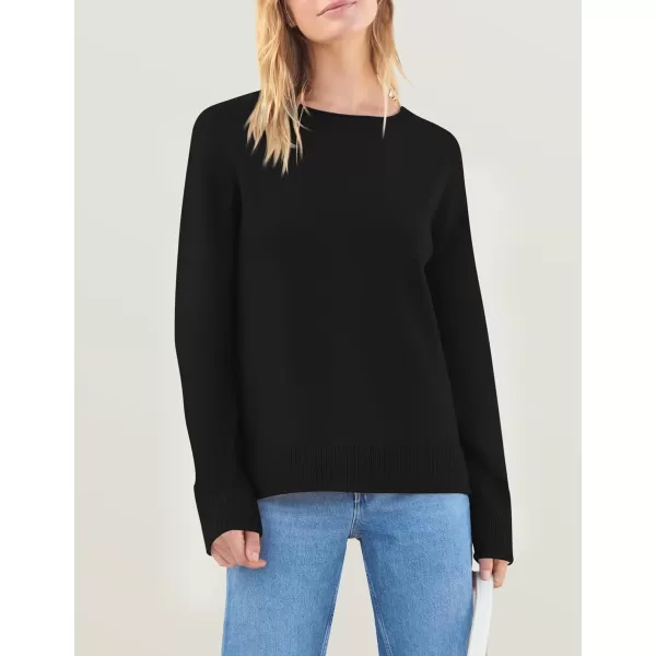imageZESICA Womens 2024 Fall Long Sleeve Crew Neck Soft Knit Side Slit Comfy Loose Pullover Sweater Jumper TopsBlack