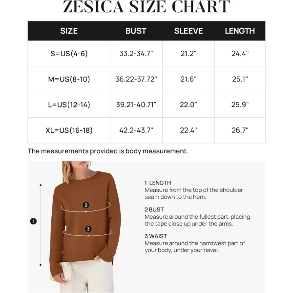 imageZESICA Womens 2024 Fall Long Sleeve Crew Neck Soft Knit Side Slit Comfy Loose Pullover Sweater Jumper TopsCaramel